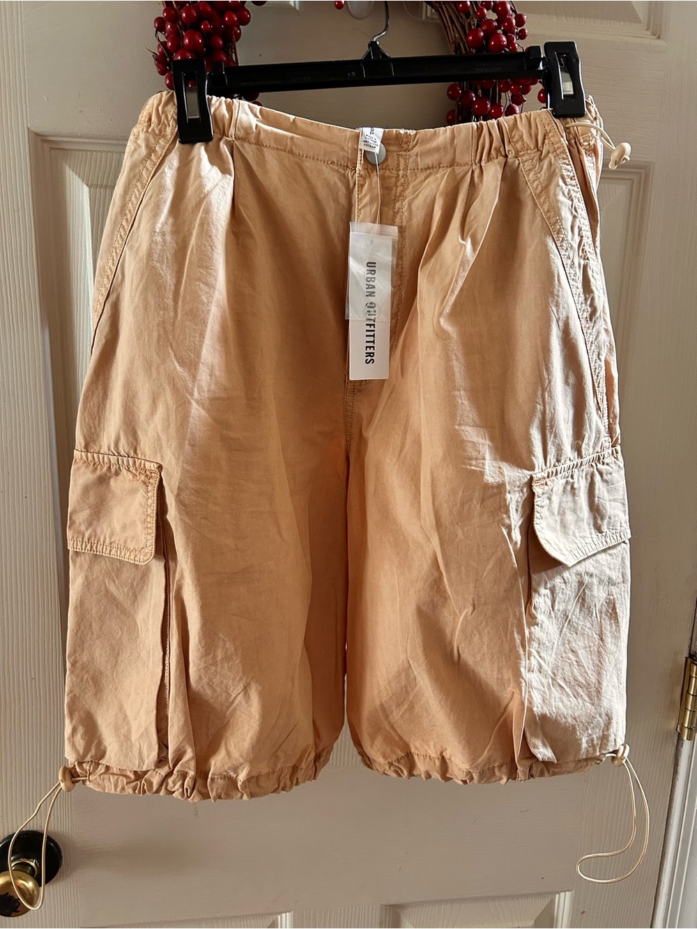 Urban Outfitters Beige Cargo Shorts with Drawstring Hem